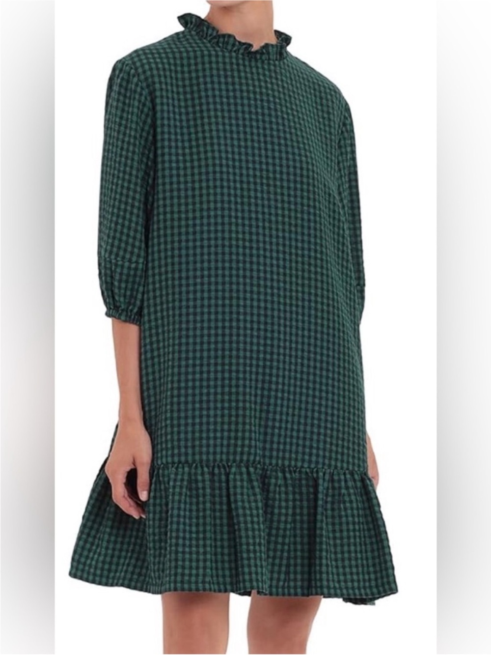 NWT Donna Morgan Size 10 Women’s Green Gingham Ruffle Hem Dress